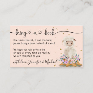 Pink Elegant Lamb Sheep Baby Shower Bring a Book Enclosure Card
