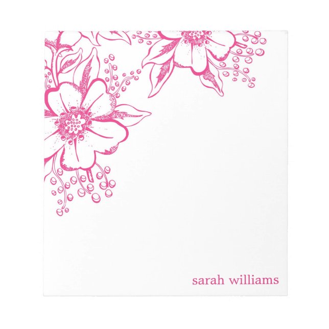 Pink Elegant Letterpress Style Florals Notepad (Front)
