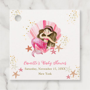 Pink Elegant Mermaid Ocean Starfish Baby Shower Favour Tags
