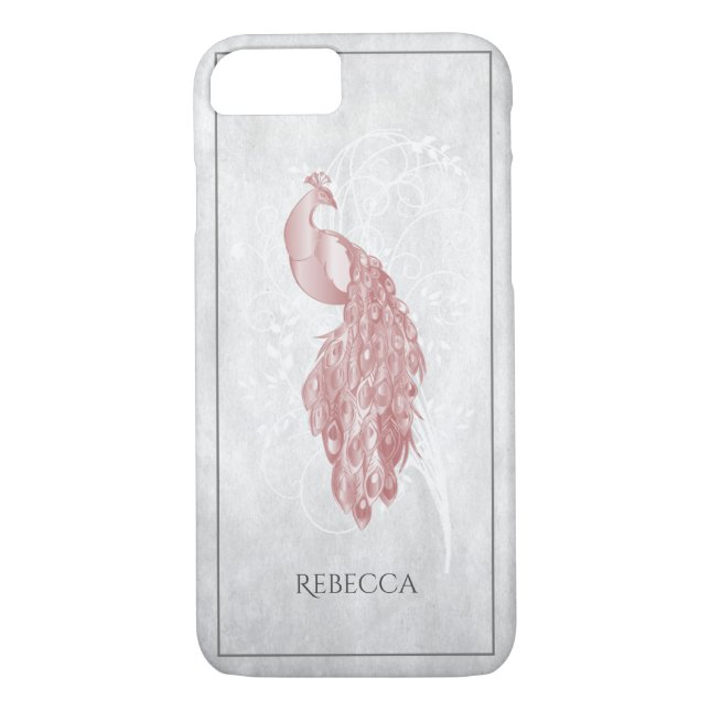 Pink Elegant Peacock Personalised Case-Mate iPhone Case (Back)