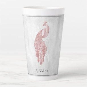 Pink Elegant Peacock Personalised Latte Mug