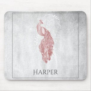 Pink Elegant Peacock Personalised Mouse Pad