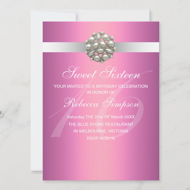 Pink Elegant Pearl Sweet 16 Birthday Invitation (Front)