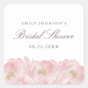Pink Elegant Peony Bridal Shower Square Sticker