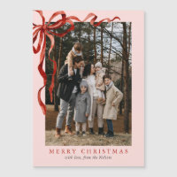 Pink Elegant Red Bow Christmas Magnetic Card