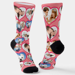 Pink Elegant Red Heart Pattern   5 Photo Collage Socks