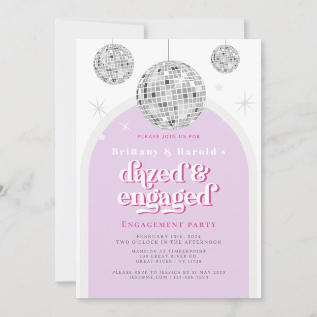 PINK Elegant Retro Disco Engagement photo Invitation (Front)