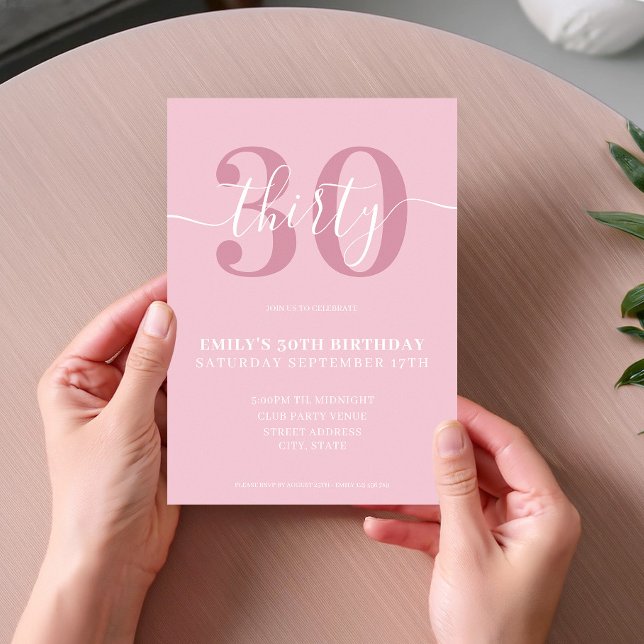 Pink Elegant Script 30th Birthday Invitation (Creator Uploaded)