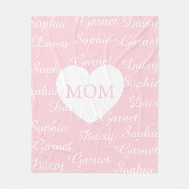 Pink Elegant Script Family Names Monogram Heart Fleece Blanket (Front)