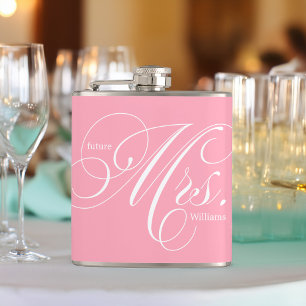 Pink Elegant Script Future Mrs Hip Flask