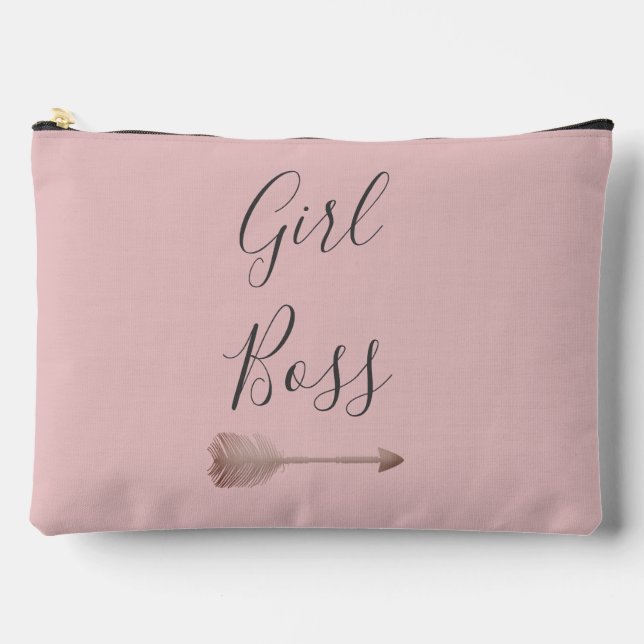 Pink Elegant Script Girl Boss  Accessory Pouch (Front)