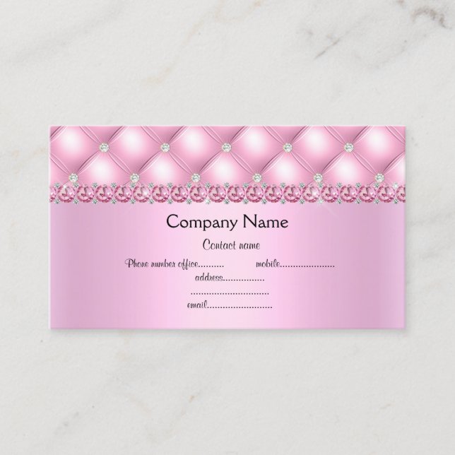 Pink elegant semi gloss business card diamonte (Front)