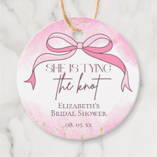 Pink Elegant She is Tying the Knot Bridal Shower Favour Tags