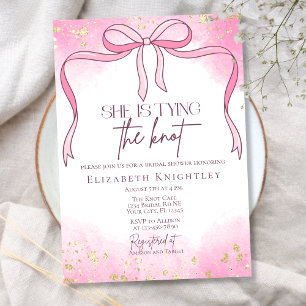Pink Elegant She is Tying the Knot Bridal Shower Invitation