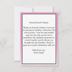 Pink Elegant Simple Birthday Thank You Photo Card