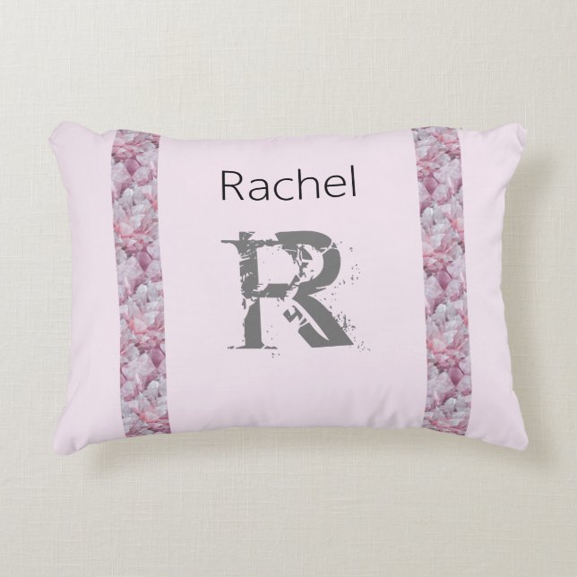 Pink Elegant Simple Modern Name Monogram Template Decorative Cushion (Front)