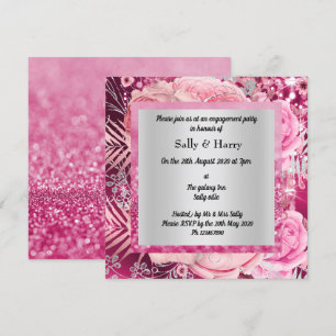 Pink Elegant Sparkle Bouquet engagement invitation