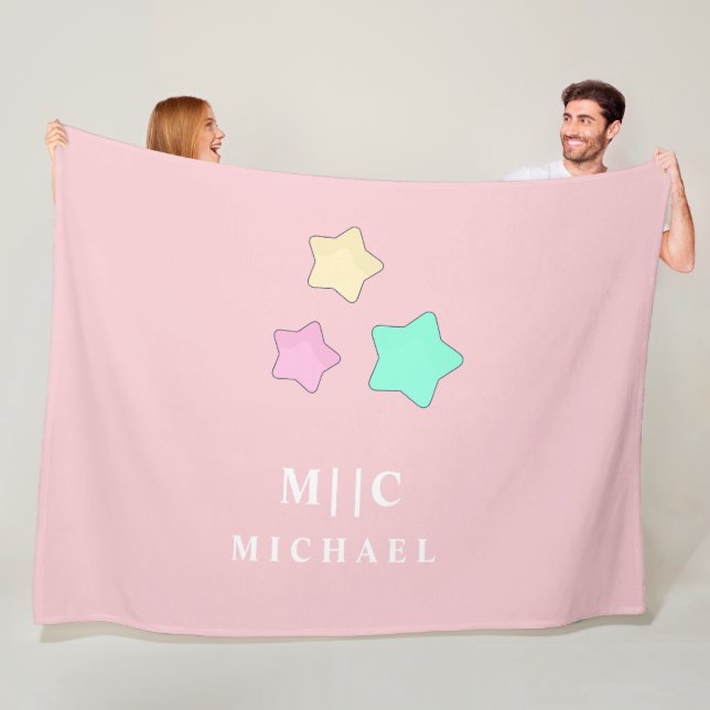 pink elegant stars retro modern monogram baby fleece blanket (In Situ)