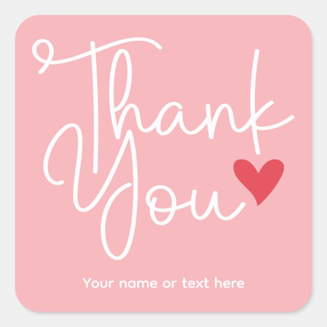 Pink Elegant Thank You with heart Sticker (Front)
