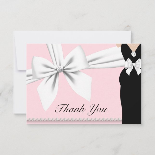 Pink Elegant Tiffany Pearls Fancy Baby Shower Thank You Card (Front)