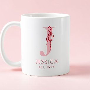 Pink Elegant Typography Chic Bow Feminine Monogram Coffee Mug