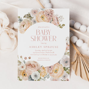 Pink Elegant Vintage Floral Botanical Baby Shower Invitation