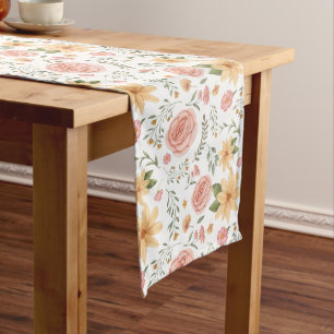 Pink Elegant Vintage Wildflower Rose Pattern  Long Table Runner