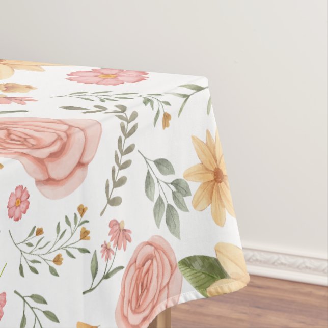 Pink Elegant Vintage Wildflower Rose Pattern  Tablecloth (In Situ)