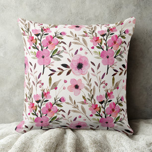 Pink Elegant vintage wildflowers floral pattern Cushion