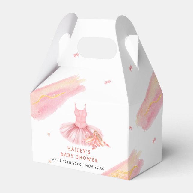 Pink Elegant Watercolor Ballerina Girl Baby Shower Favour Box (Front Side)
