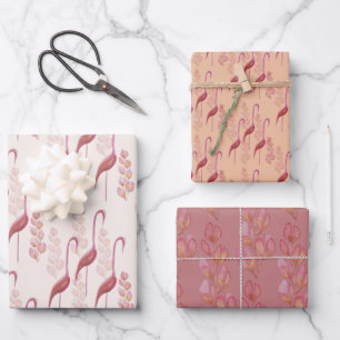 Pink Elegant Watercolor Flamingos Illustration Wrapping Paper Sheet