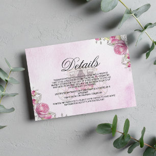 Pink elegant watercolor floral carriage Details Enclosure Card