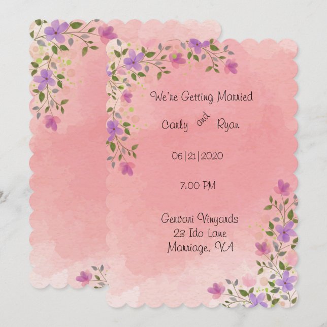 Pink Elegant Watercolor Floral Wedding Invitation (Front/Back)