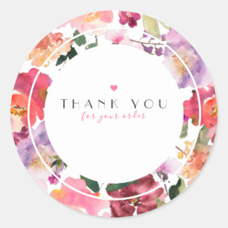 Pink Elegant Watercolor Flowers Classic Round Sticker