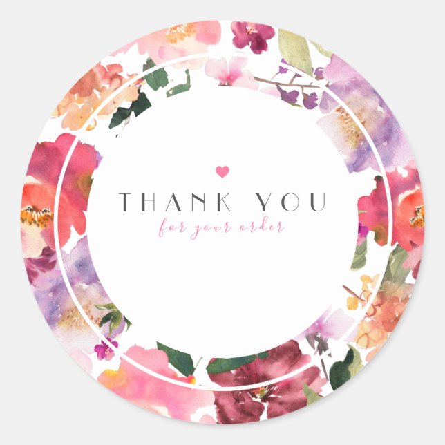 Pink Elegant Watercolor Flowers Classic Round Sticker (Front)