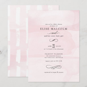 Pink Elegant Watercolor Modern Baby Shower Invitation
