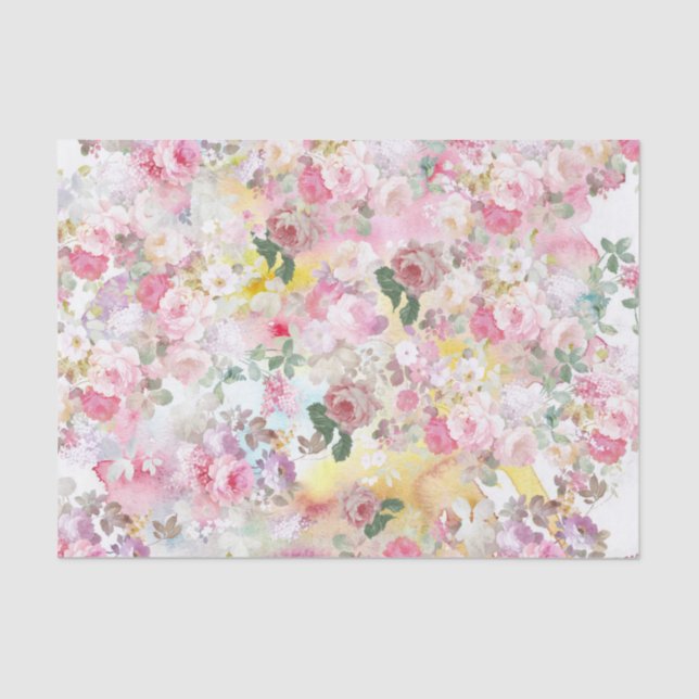 Pink elegant watercolor roses flowers pattern tissue paper (Front)