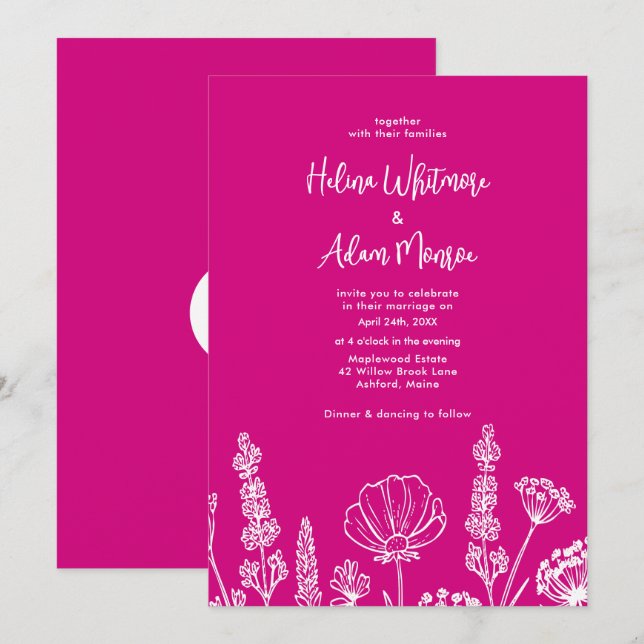 Pink | Elegant Wildflowers Wekdding Invitation (Front/Back)