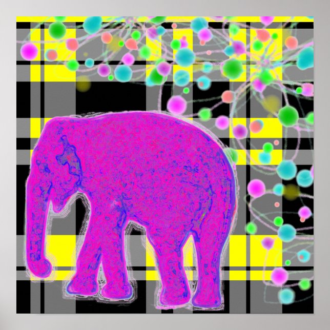 Pink Elephant and Plaid Poster (Front)