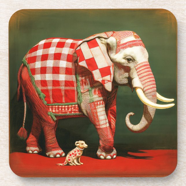 Pink Elephant And Polka Dot Chihuahua              Coaster (Front)