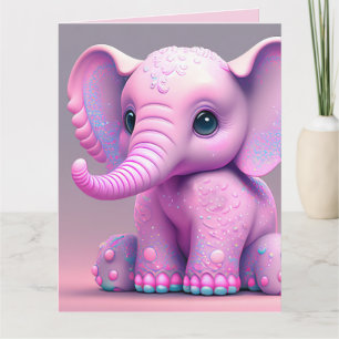 PINK ELEPHANT ART HAPPY BIRTHDAY Greeting Card