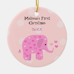 Pink Elephant Baby First Christmas Ceramic Tree Decoration
