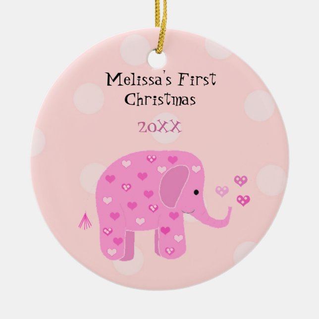 Pink Elephant Baby First Christmas Ceramic Tree Decoration (Front)