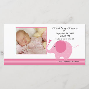 Pink Elephant Baby Girl Birth Annoucement Announcement