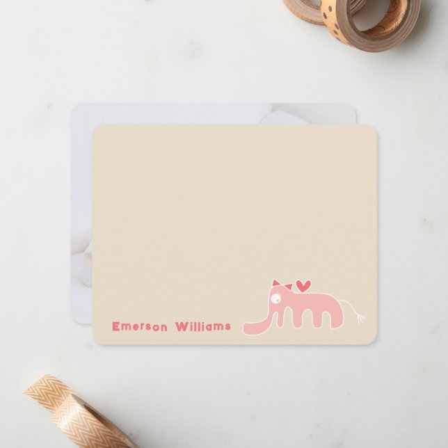 Pink Elephant Baby Girl Custom Thank You Card (Front/Back In Situ)