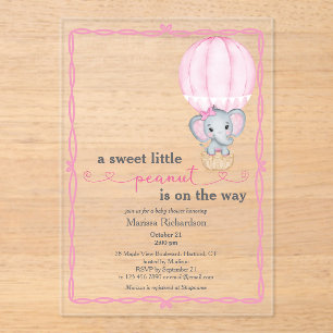 Pink Elephant Baby Girl Shower Acrylic Invitations
