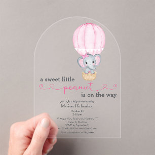 Pink Elephant Baby Girl Shower Arch Acrylic Invitations