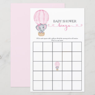Pink Elephant Baby Girl Shower Bingo Game