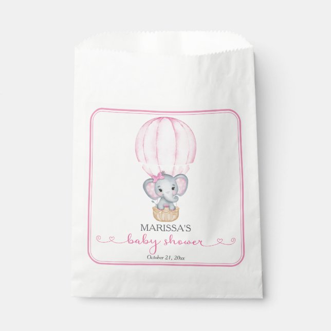 Pink Elephant Baby Girl Shower Favour Bags (Front)
