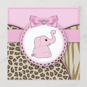 Pink Elephant Baby Girl Shower Invitation
